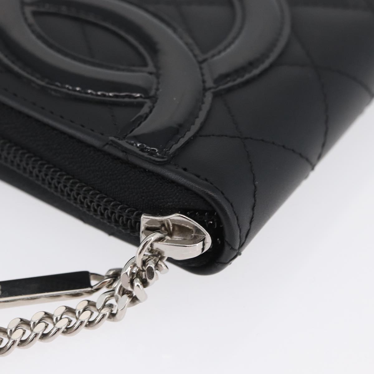 CHANEL Matelasse Cambon Line Long Wallet Leather Black Silver CC Auth 172434SAV