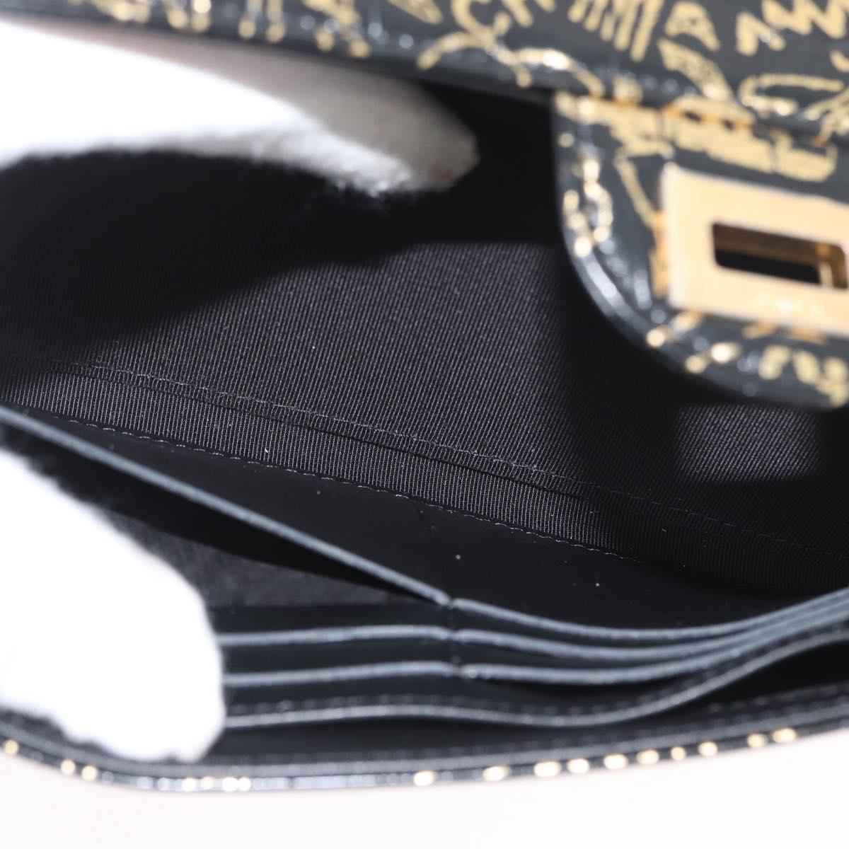 CHANEL 2.55 Long Wallet Croco Embossed Black Gold CC Auth 172450SAV