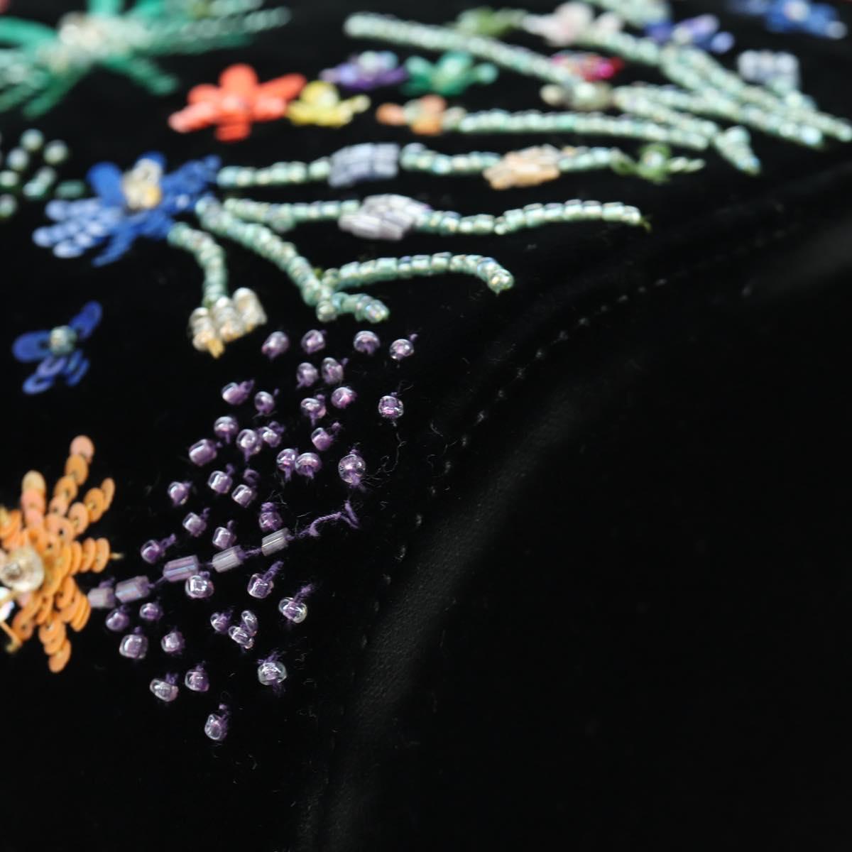 Salvatore Ferragamo beads Hand Bag Velor Black Silver Auth 172459V