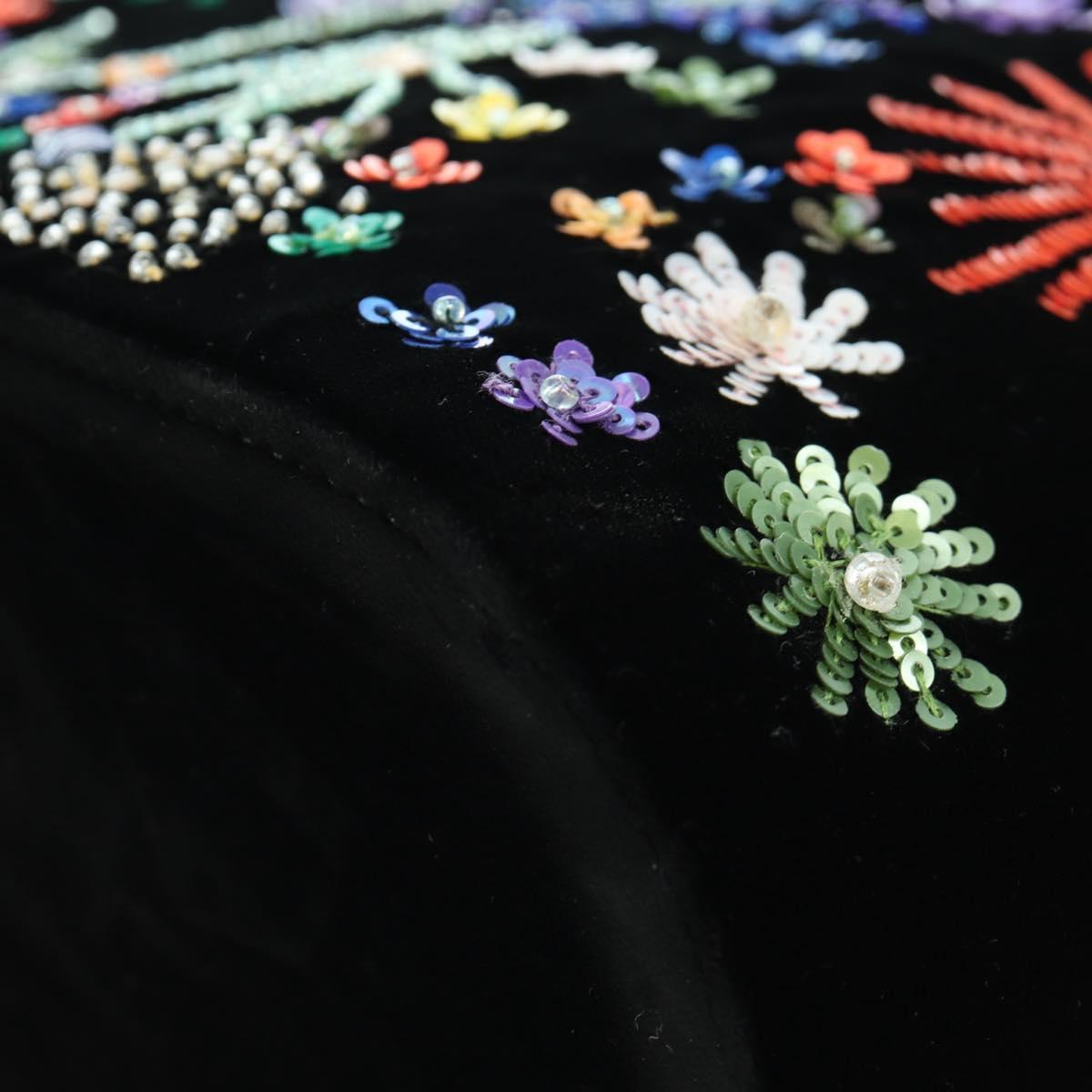 Salvatore Ferragamo beads Hand Bag Velor Black Silver Auth 172459V