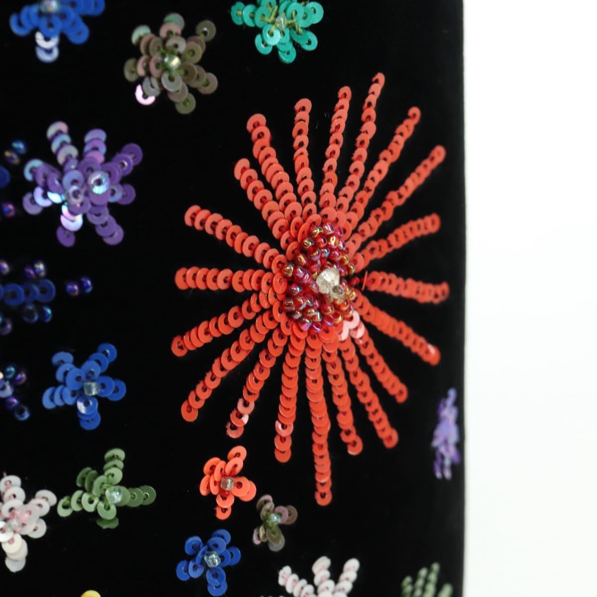 Salvatore Ferragamo beads Hand Bag Velor Black Silver Auth 172459V