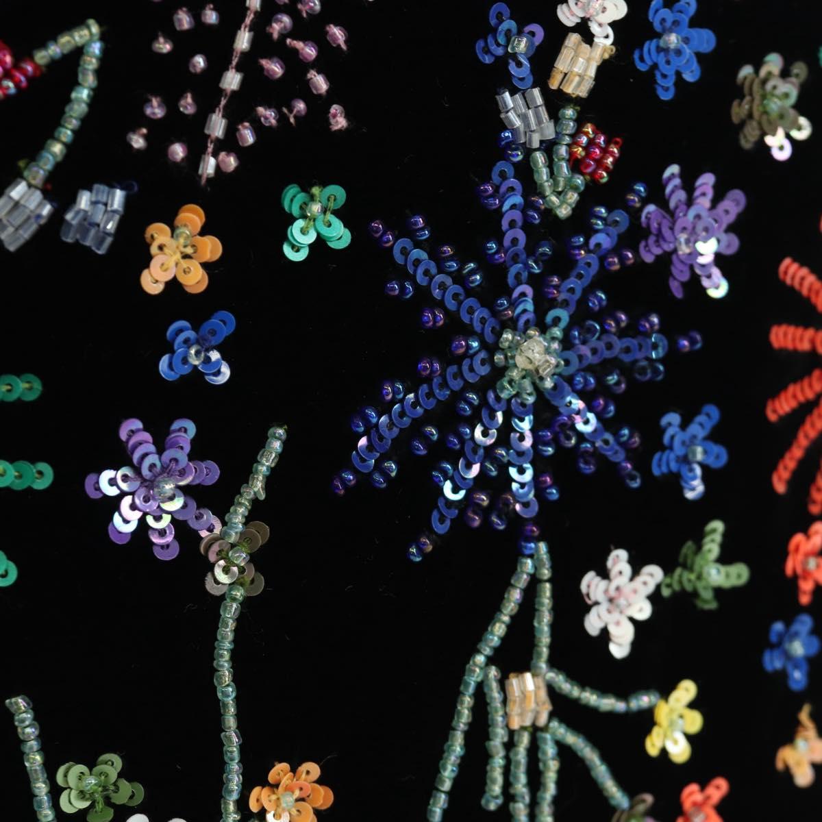 Salvatore Ferragamo beads Hand Bag Velor Black Silver Auth 172459V