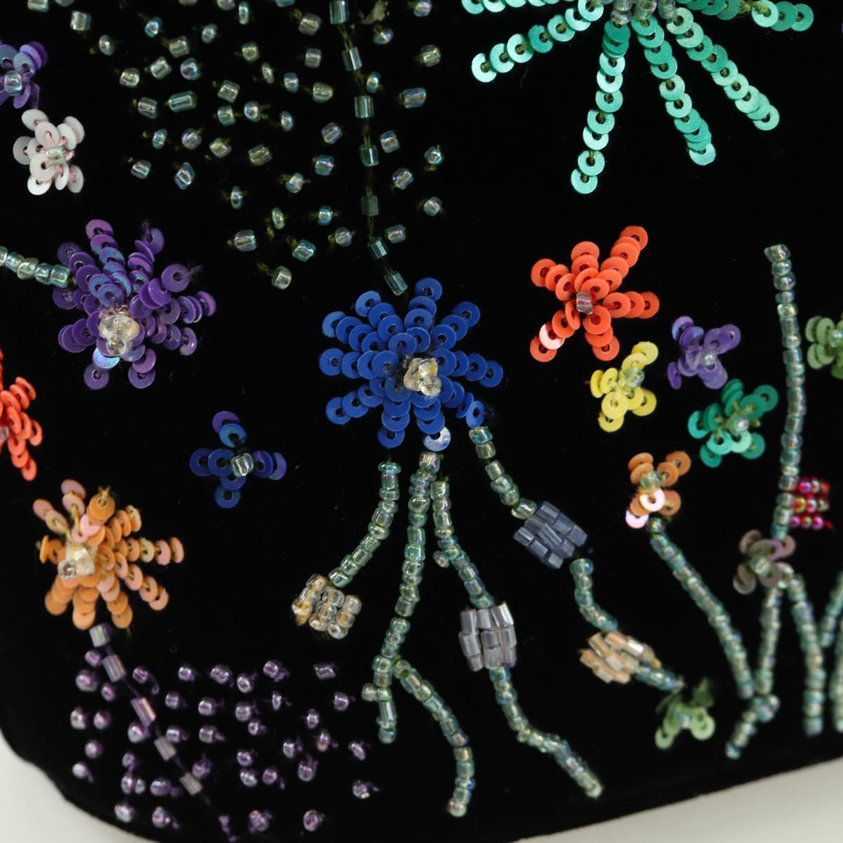 Salvatore Ferragamo beads Hand Bag Velor Black Silver Auth 172459V