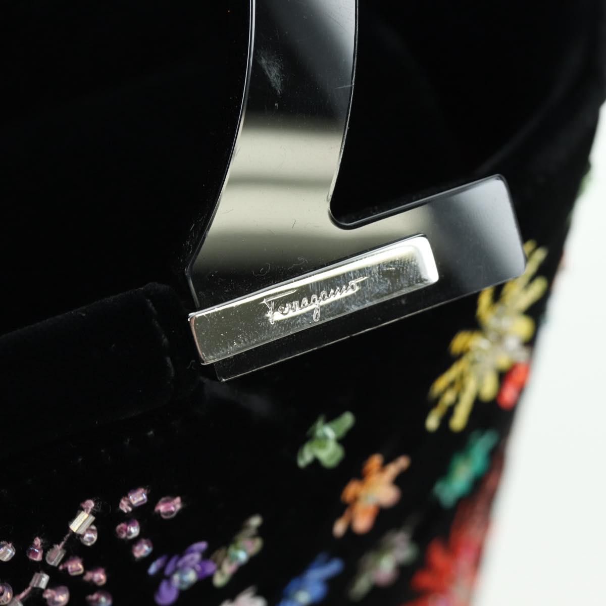 Salvatore Ferragamo beads Hand Bag Velor Black Silver Auth 172459V