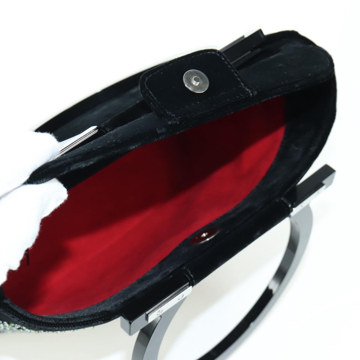 Salvatore Ferragamo beads Hand Bag Velor Black Silver Auth 172459V