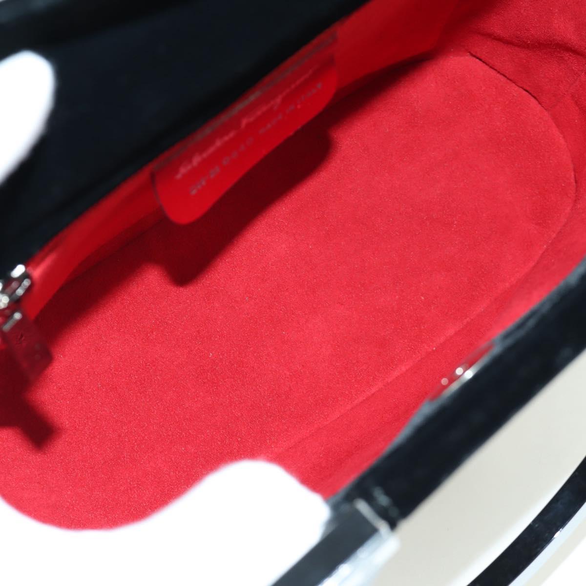 Salvatore Ferragamo beads Hand Bag Velor Black Silver Auth 172459V