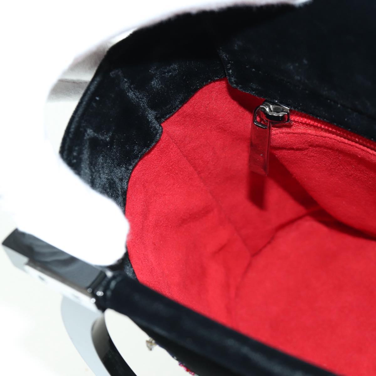 Salvatore Ferragamo beads Hand Bag Velor Black Silver Auth 172459V