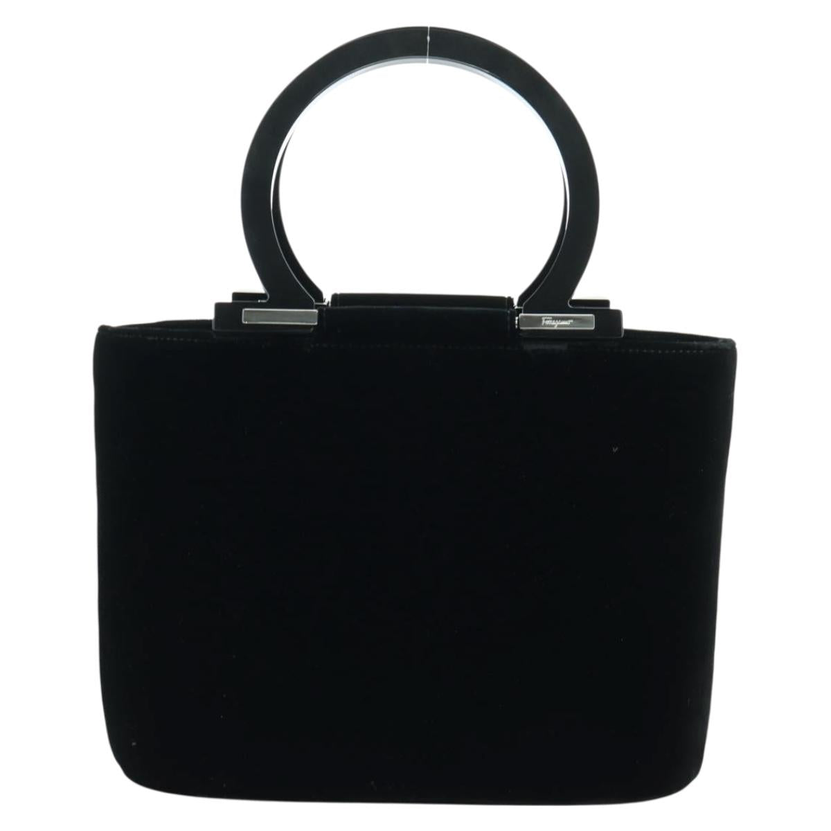 Salvatore Ferragamo beads Hand Bag Velor Black Silver Auth 172459V