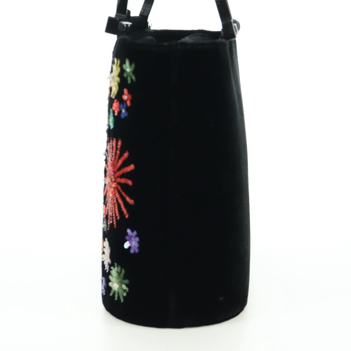 Salvatore Ferragamo beads Hand Bag Velor Black Silver Auth 172459V