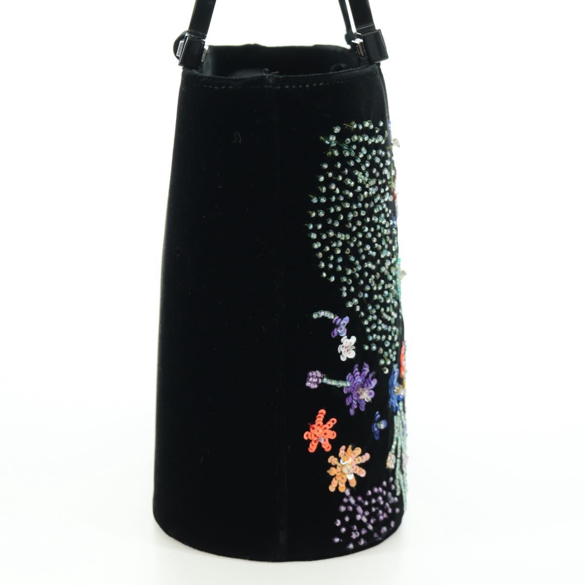 Salvatore Ferragamo beads Hand Bag Velor Black Silver Auth 172459V