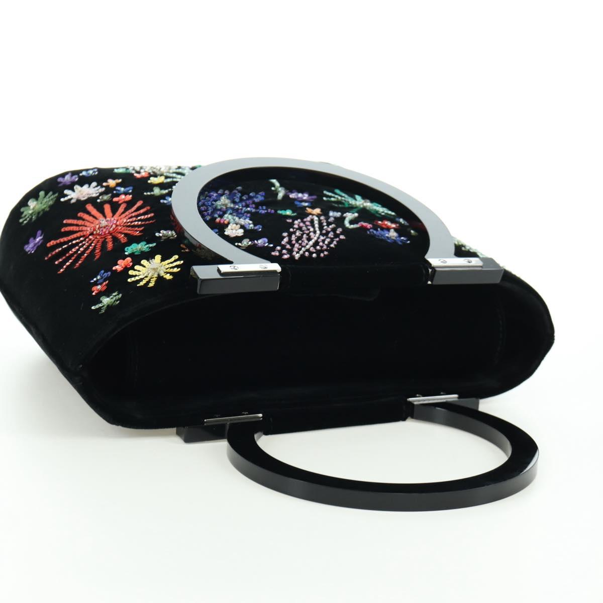 Salvatore Ferragamo beads Hand Bag Velor Black Silver Auth 172459V