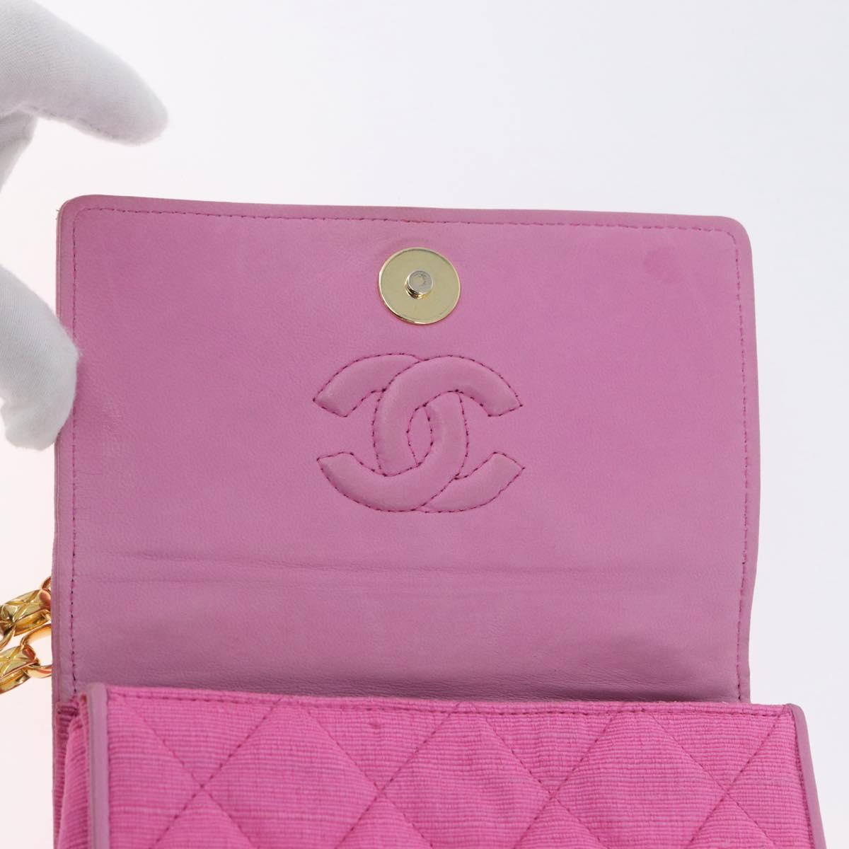 CHANEL Matelasse Chain Camelia Shoulder Bag Canvas Pink Gold CC Auth 172461V