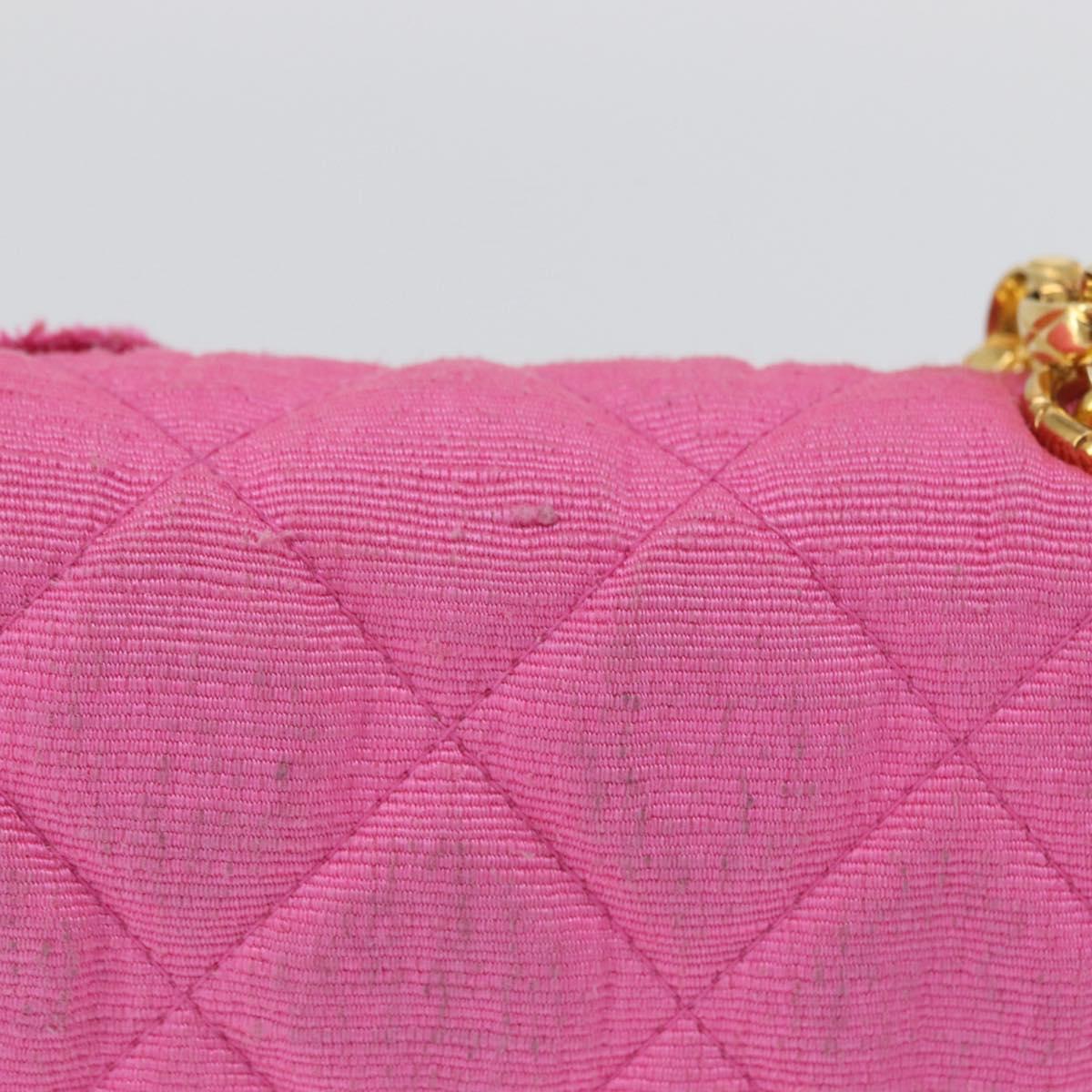 CHANEL Matelasse Chain Camelia Shoulder Bag Canvas Pink Gold CC Auth 172461V