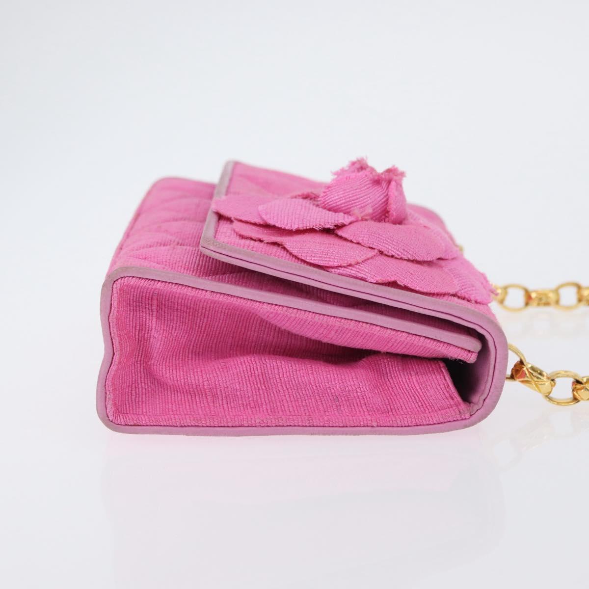 CHANEL Matelasse Chain Camelia Shoulder Bag Canvas Pink Gold CC Auth 172461V