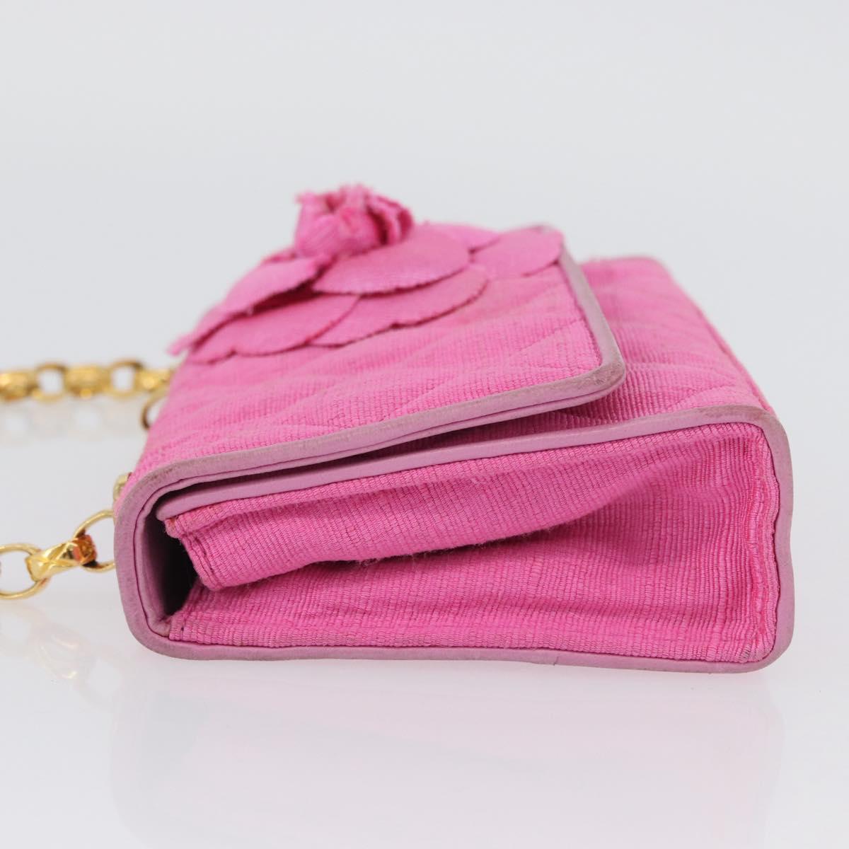 CHANEL Matelasse Chain Camelia Shoulder Bag Canvas Pink Gold CC Auth 172461V