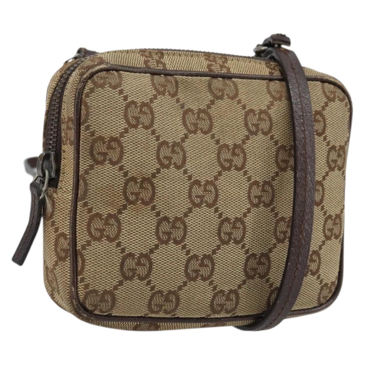 GUCCI GG Canvas Shoulder Bag Beige Silver 120975 Auth 172462