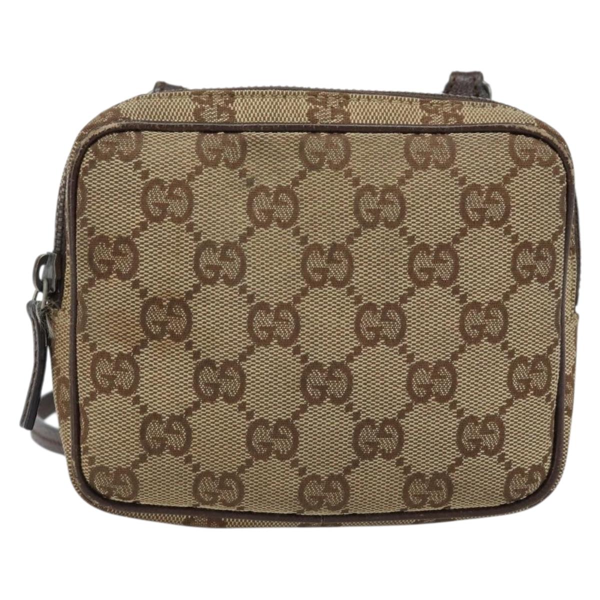 GUCCI GG Canvas Shoulder Bag Beige Silver 120975 Auth 172462