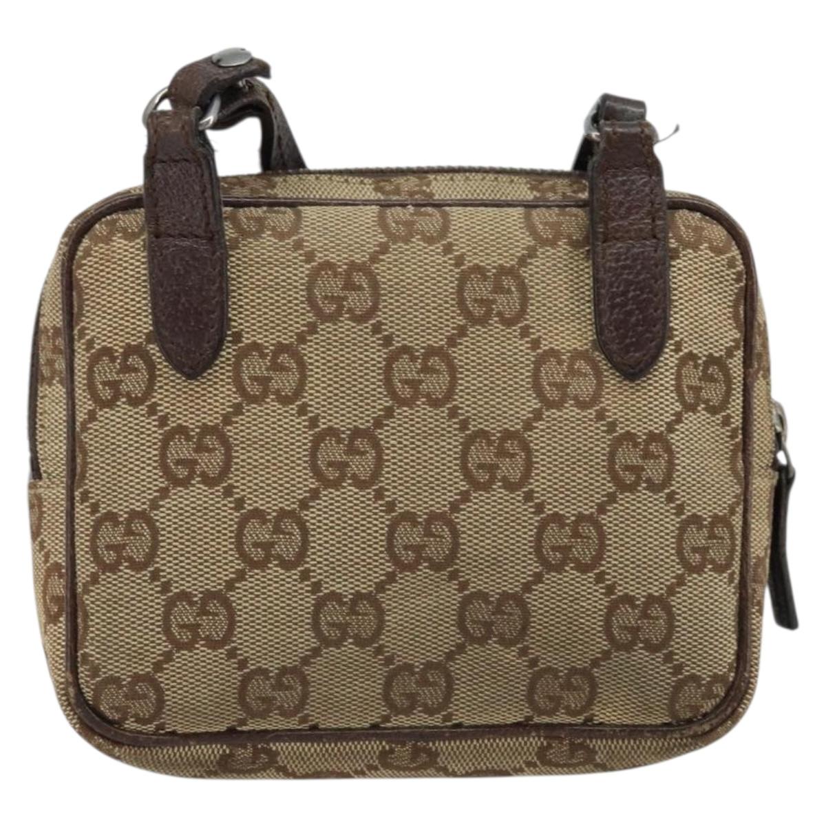 GUCCI GG Canvas Shoulder Bag Beige Silver 120975 Auth 172462
