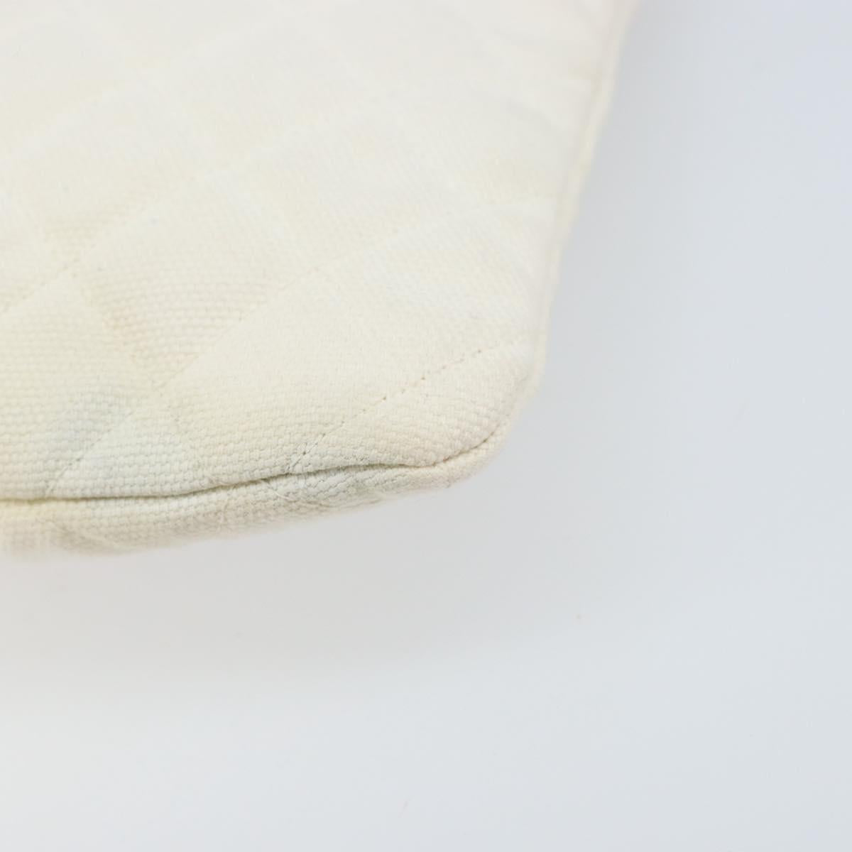 CHANEL Matelasse Clutch Bag Canvas White Silver CC Auth 172468V