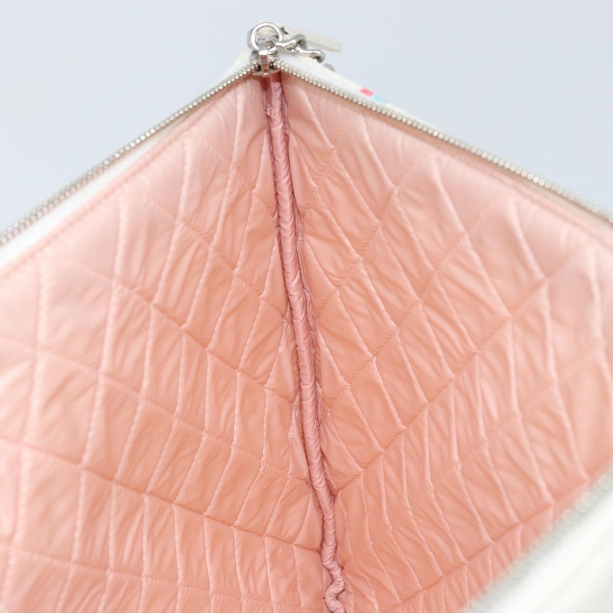 CHANEL Matelasse Clutch Bag Canvas White Silver CC Auth 172468V