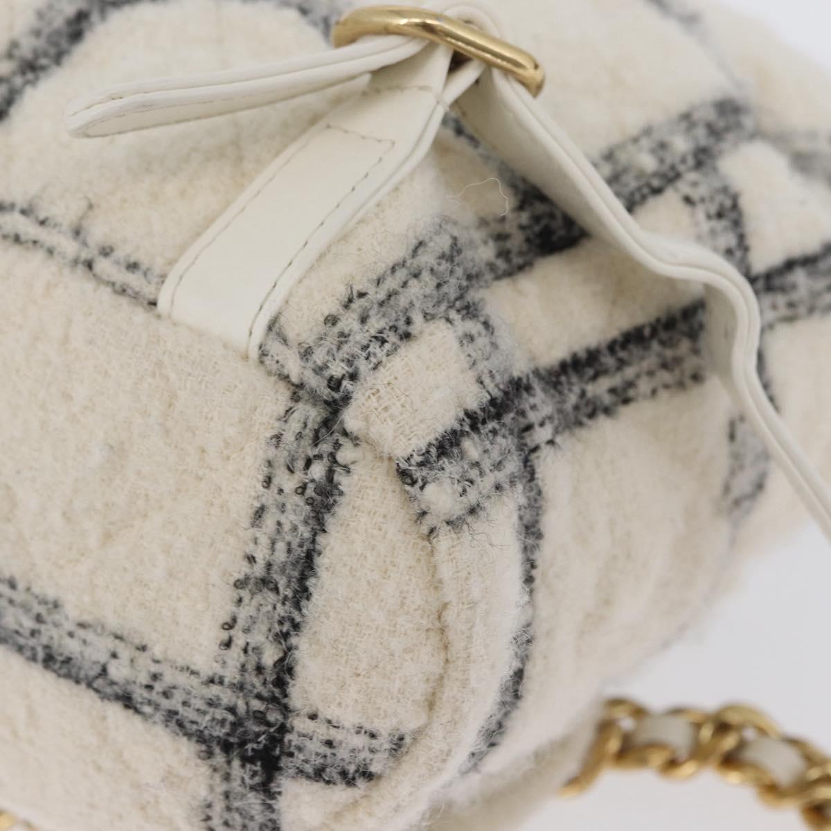CHANEL Matelasse Chain Backpack Tweed White Gold CC Auth 172472SM