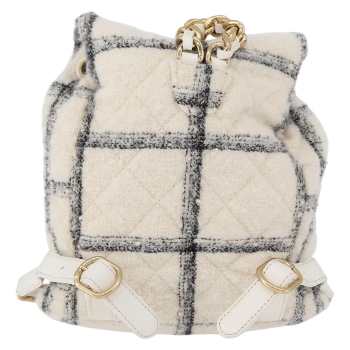CHANEL Matelasse Chain Backpack Tweed White Gold CC Auth 172472SM