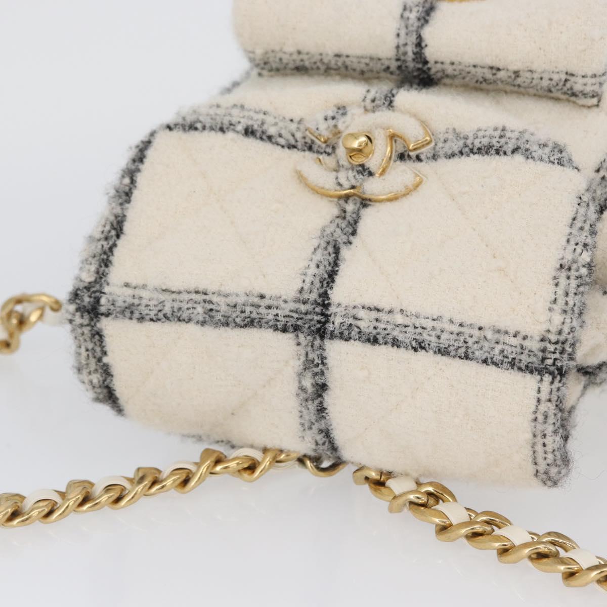 CHANEL Matelasse Chain Backpack Tweed White Gold CC Auth 172472SM