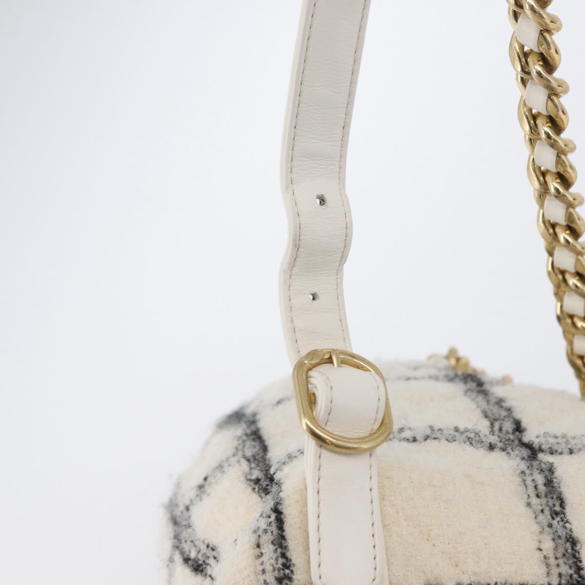 CHANEL Matelasse Chain Backpack Tweed White Gold CC Auth 172472SM