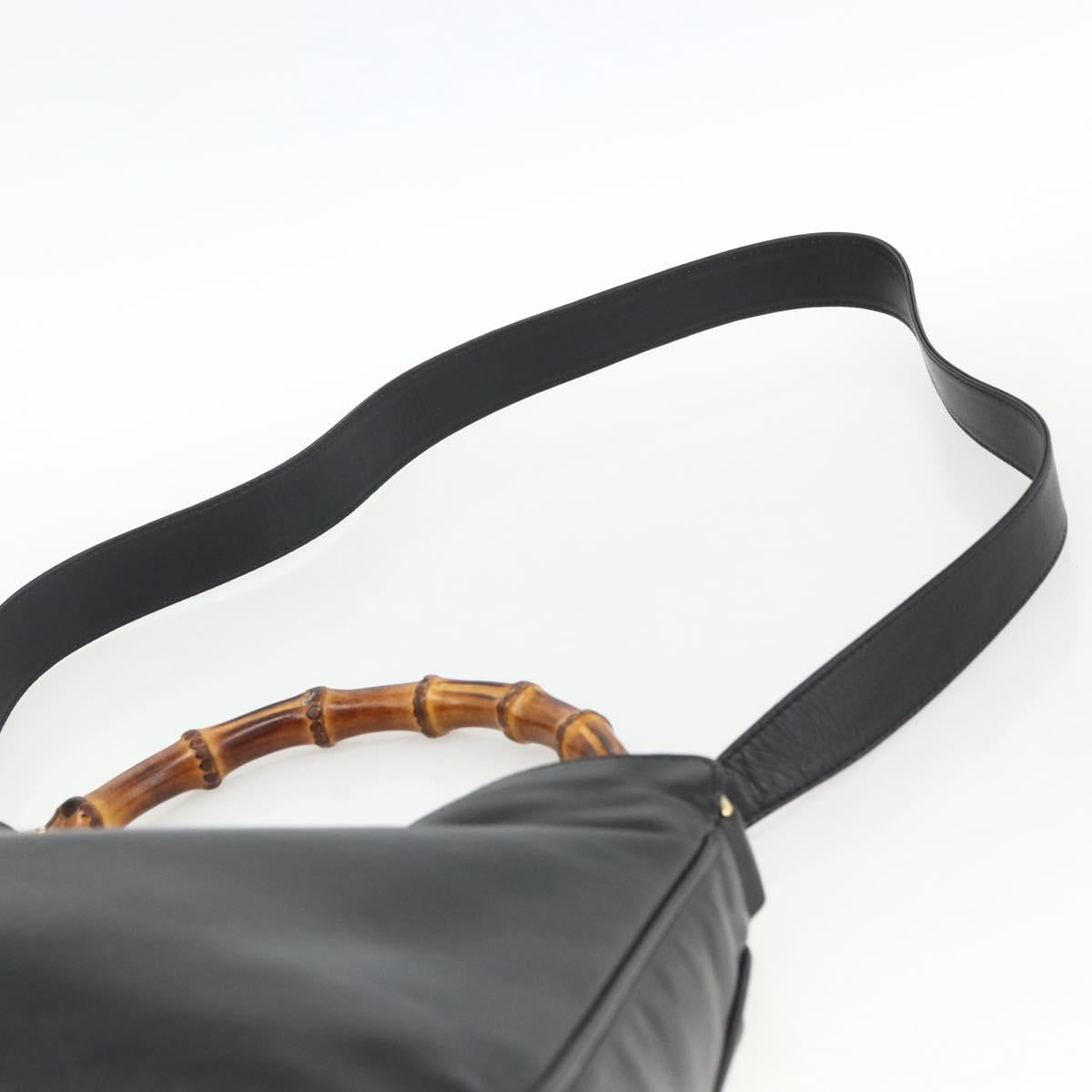 GUCCI Bamboo Hand Bag Leather 2way Black Gold 001 1705 1638 Auth 172475