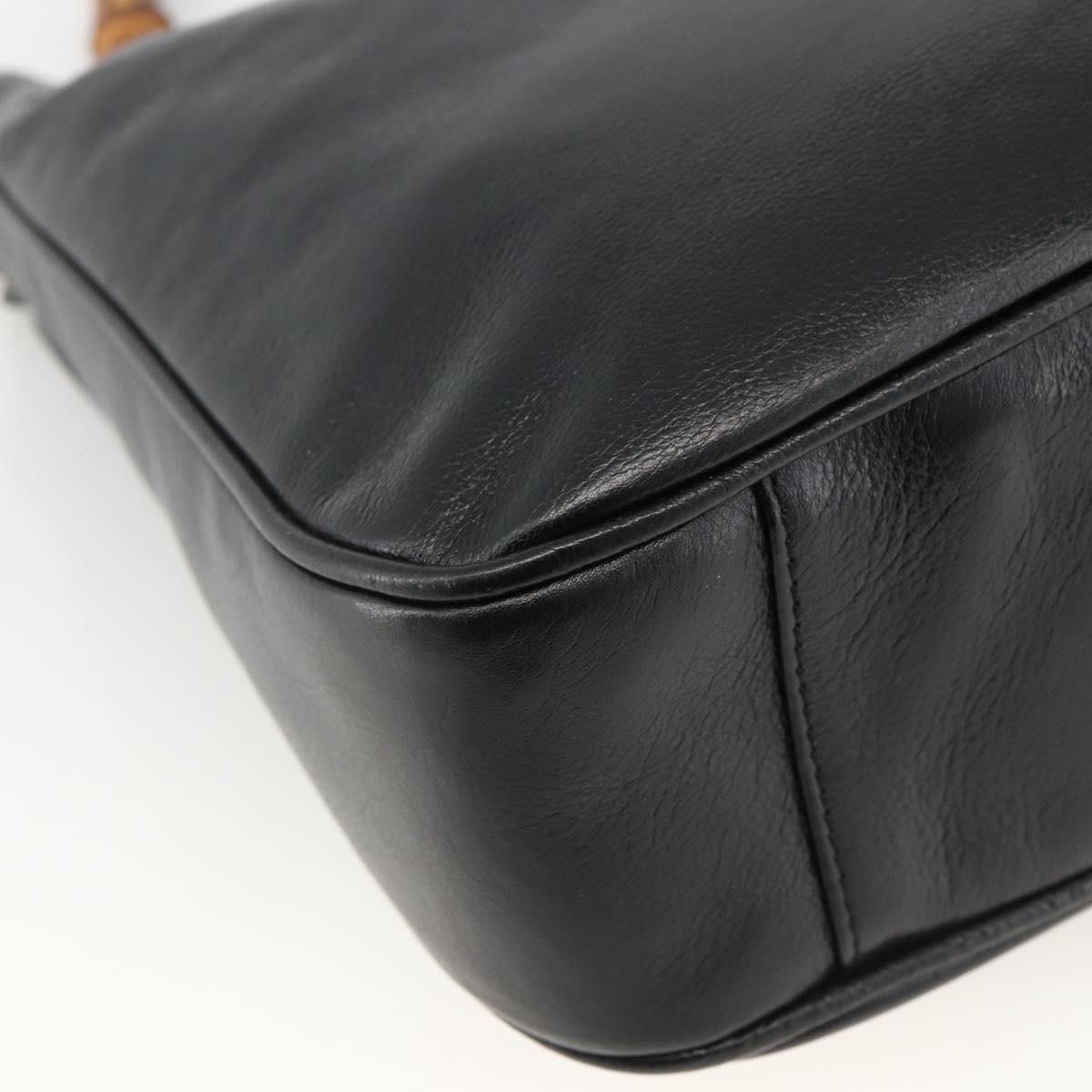 GUCCI Bamboo Hand Bag Leather 2way Black Gold 001 1705 1638 Auth 172475