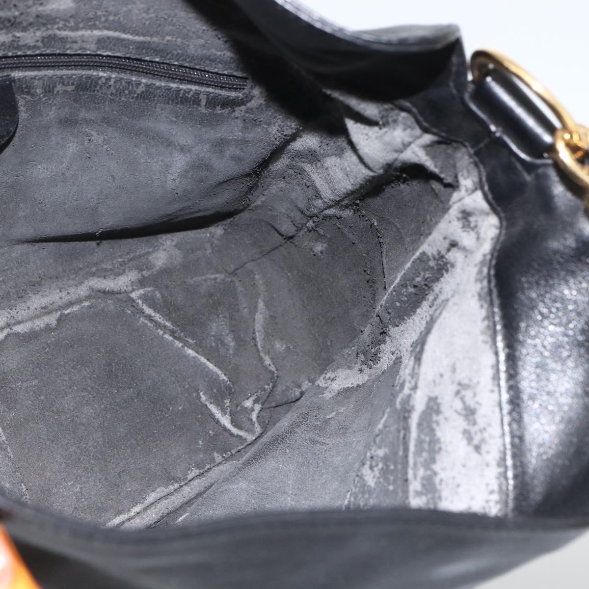 GUCCI Bamboo Hand Bag Leather 2way Black Gold 001 1705 1638 Auth 172475