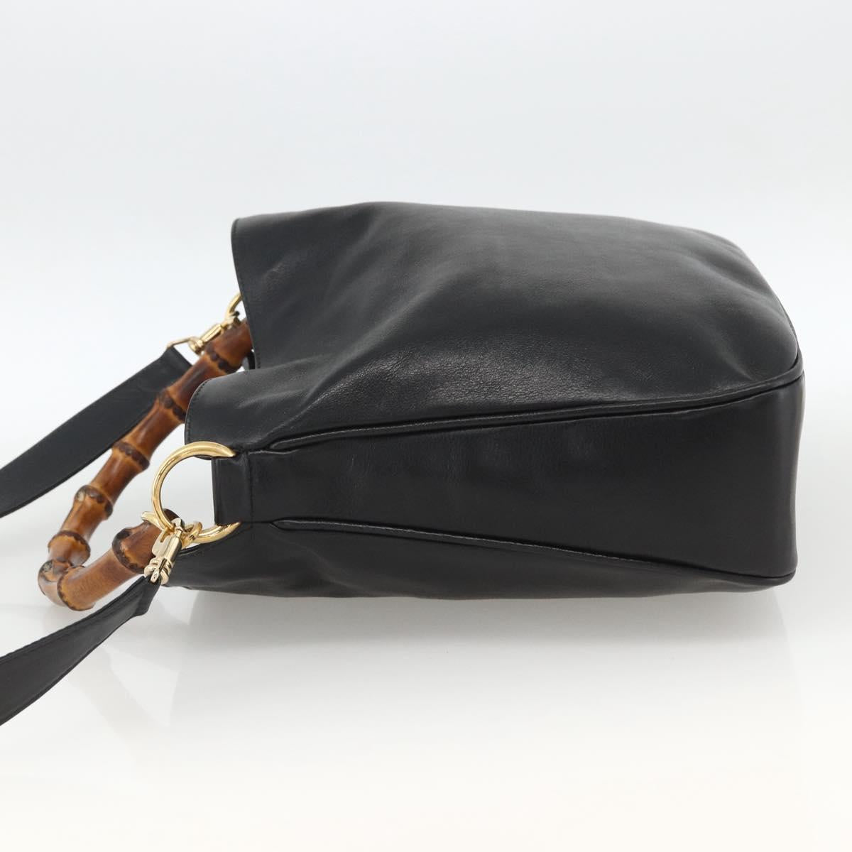 GUCCI Bamboo Hand Bag Leather 2way Black Gold 001 1705 1638 Auth 172475