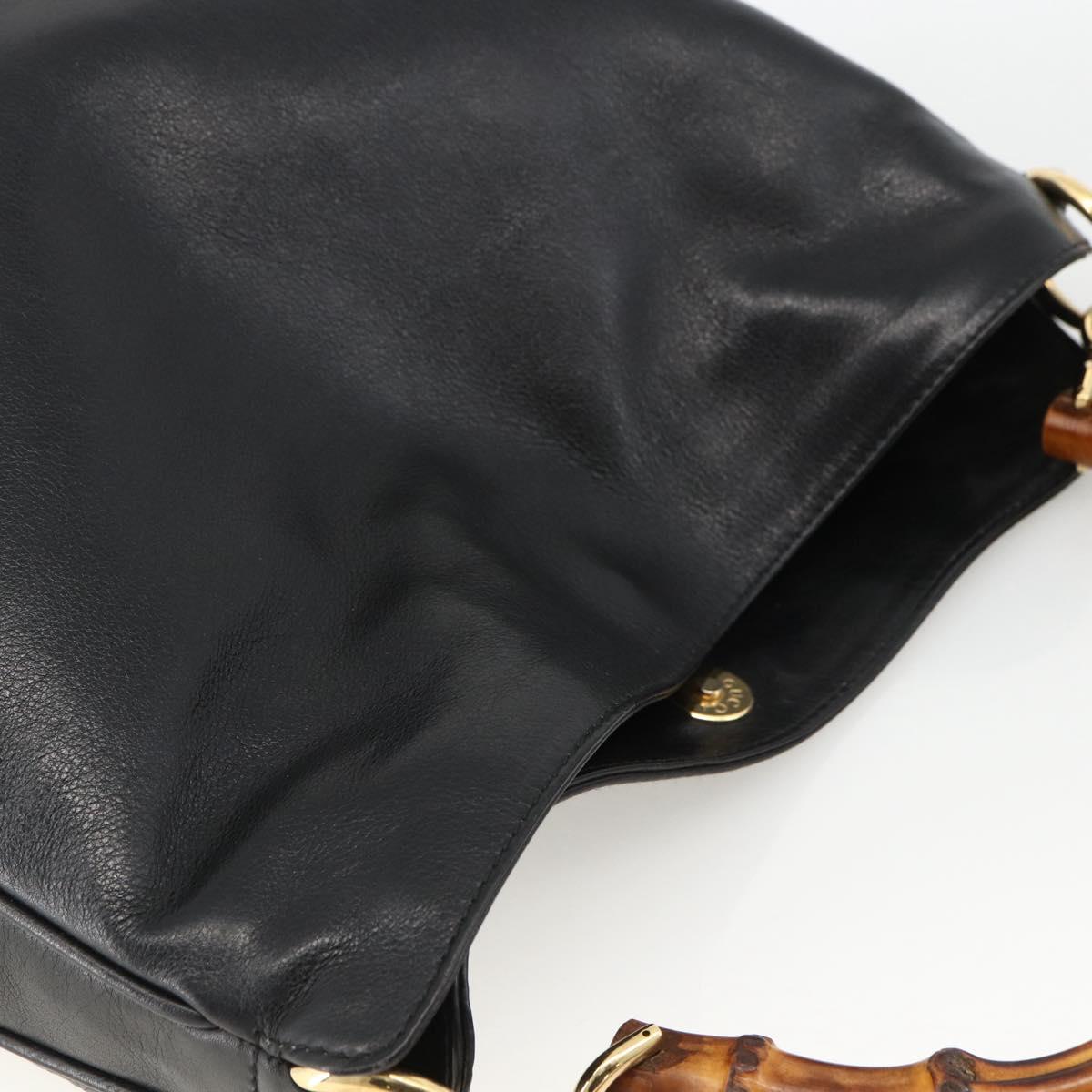 GUCCI Bamboo Hand Bag Leather 2way Black Gold 001 1705 1638 Auth 172475