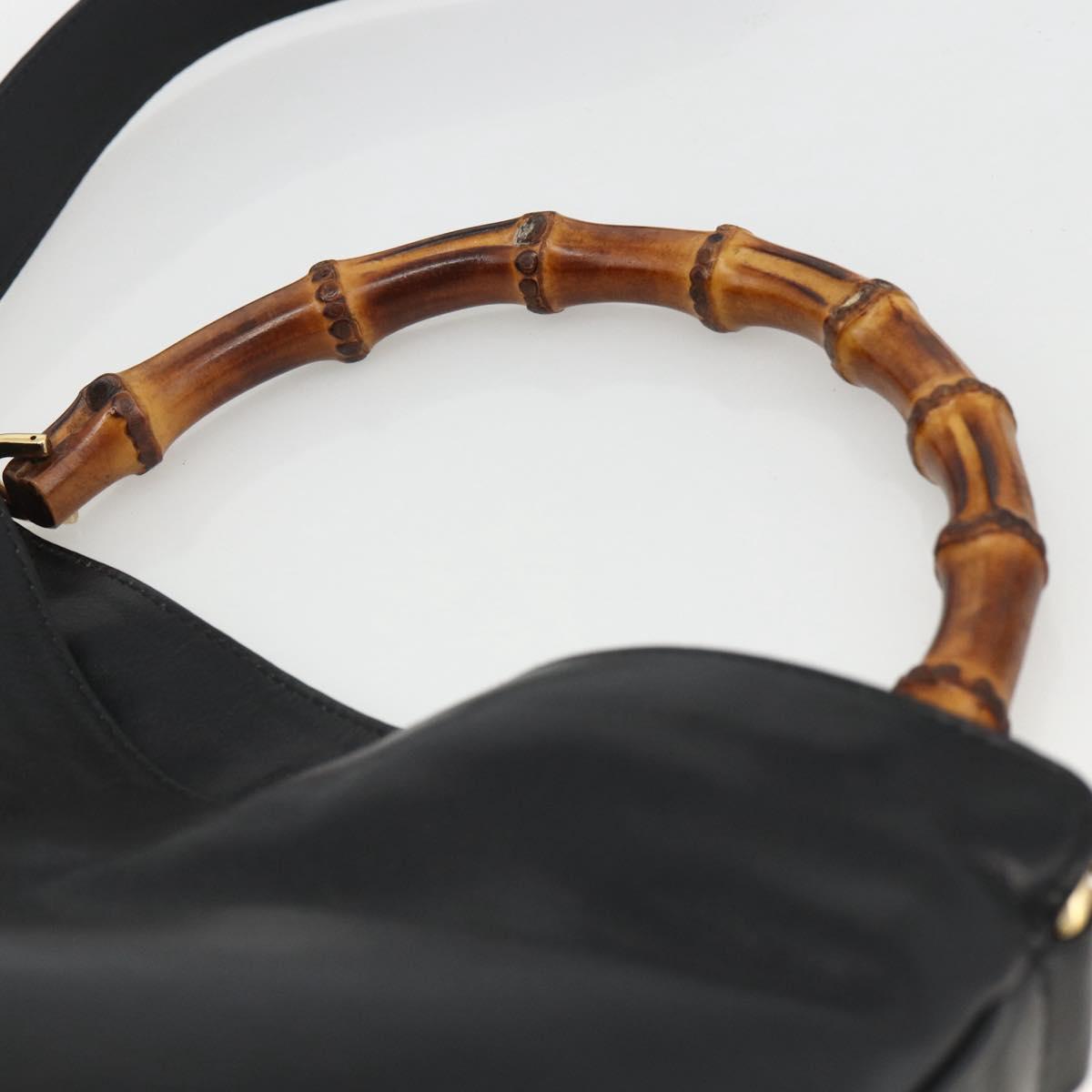 GUCCI Bamboo Hand Bag Leather 2way Black Gold 001 1705 1638 Auth 172475