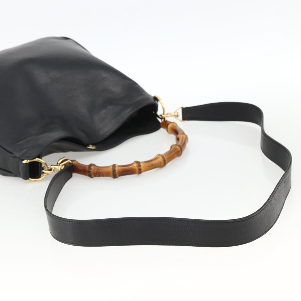 GUCCI Bamboo Hand Bag Leather 2way Black Gold 001 1705 1638 Auth 172475