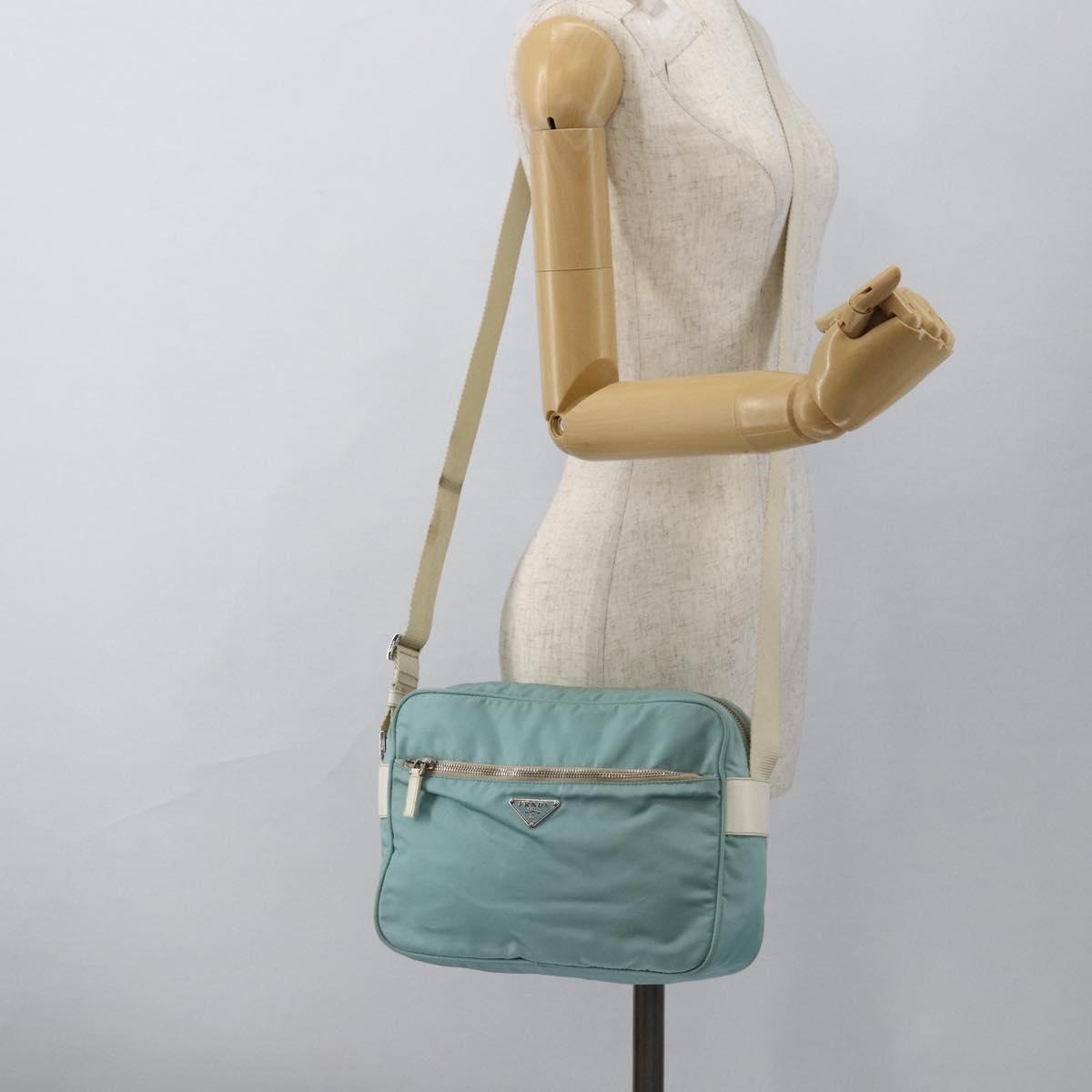 PRADA Shoulder Bag Nylon Light Blue Silver Auth 172476A