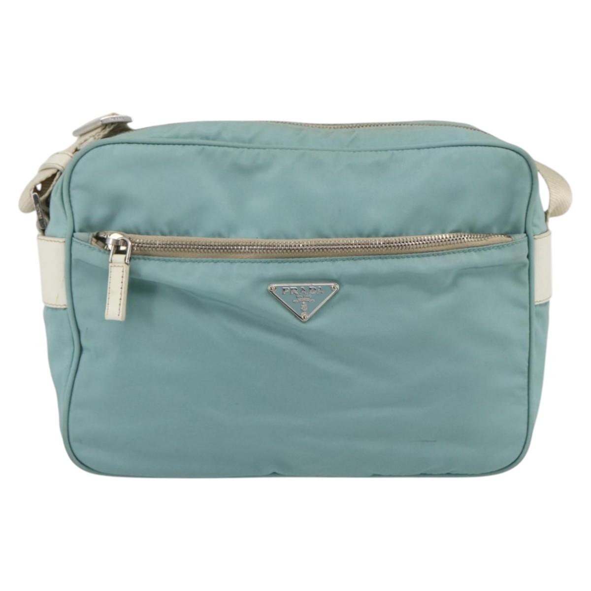 PRADA Shoulder Bag Nylon Light Blue Silver Auth 172476A