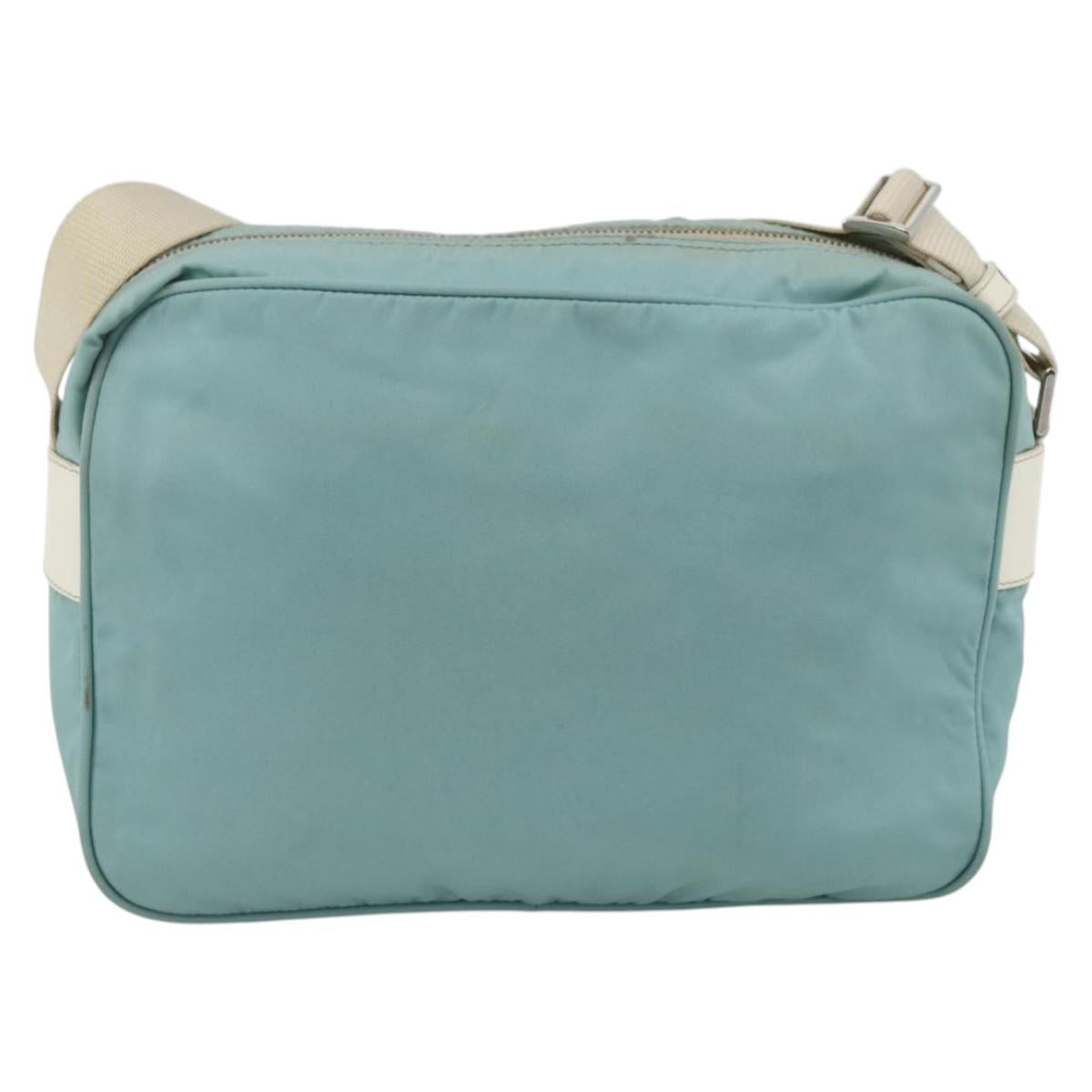 PRADA Shoulder Bag Nylon Light Blue Silver Auth 172476A
