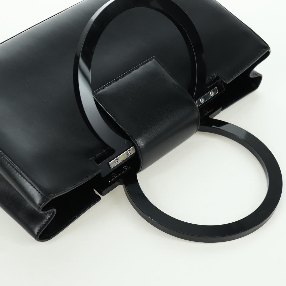Salvatore Ferragamo Gancini Hand Bag Leather Black Silver Auth 172480V