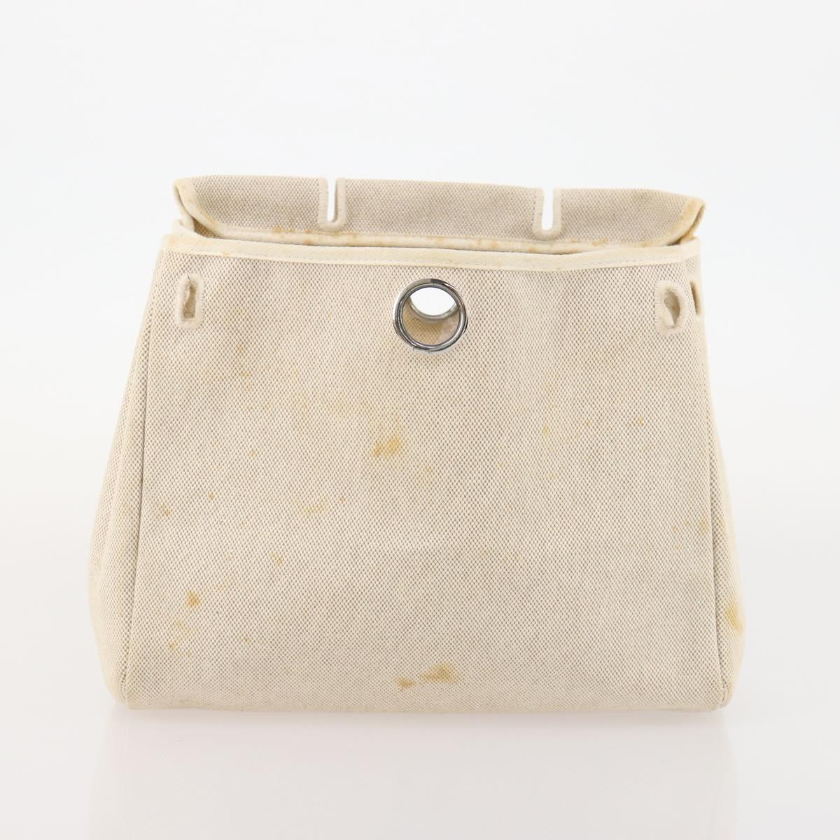 HERMES Herbag Ad PM Backpack Canvas Leather 2way Beige Silver Auth 172481