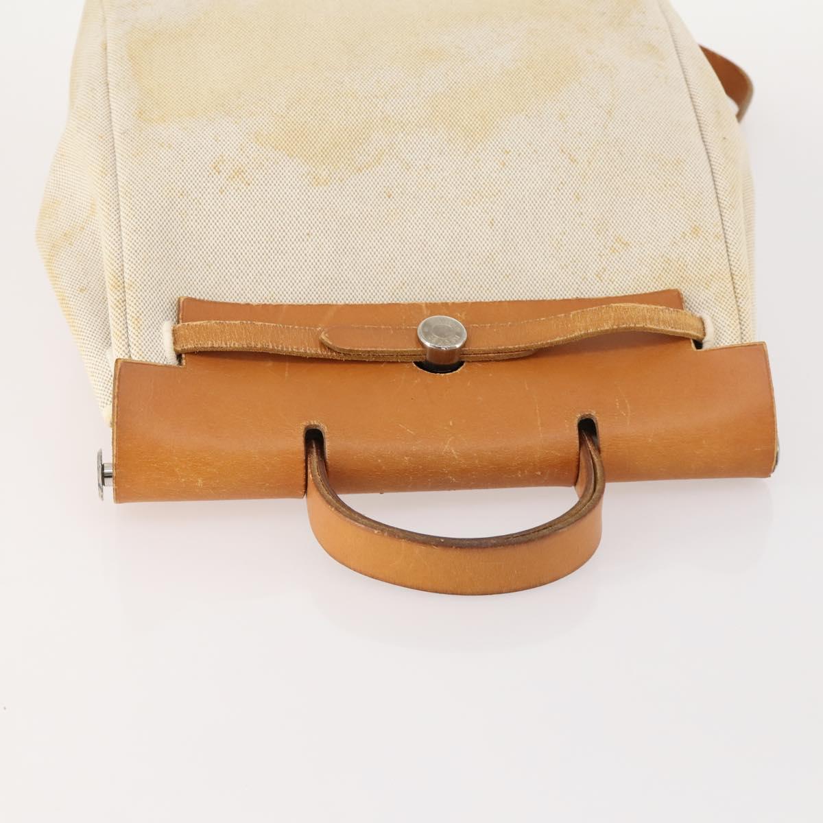 HERMES Herbag Ad PM Backpack Canvas Leather 2way Beige Silver Auth 172481