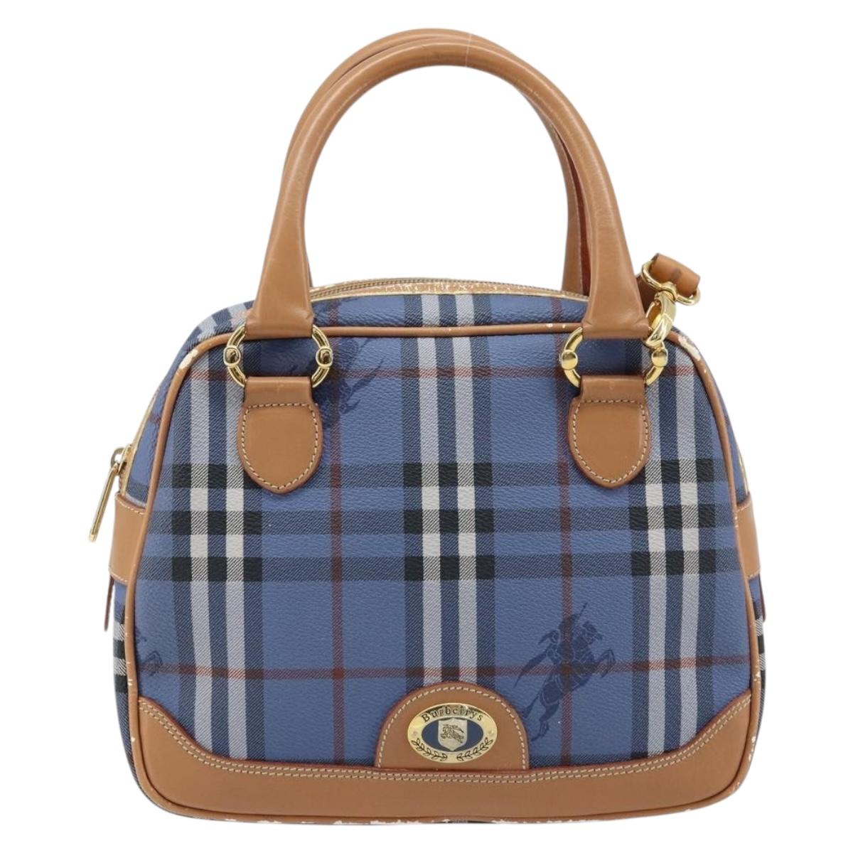 Burberrys Nova Check Hand Bag PVC Leather 2way Blue Gold Auth 172484