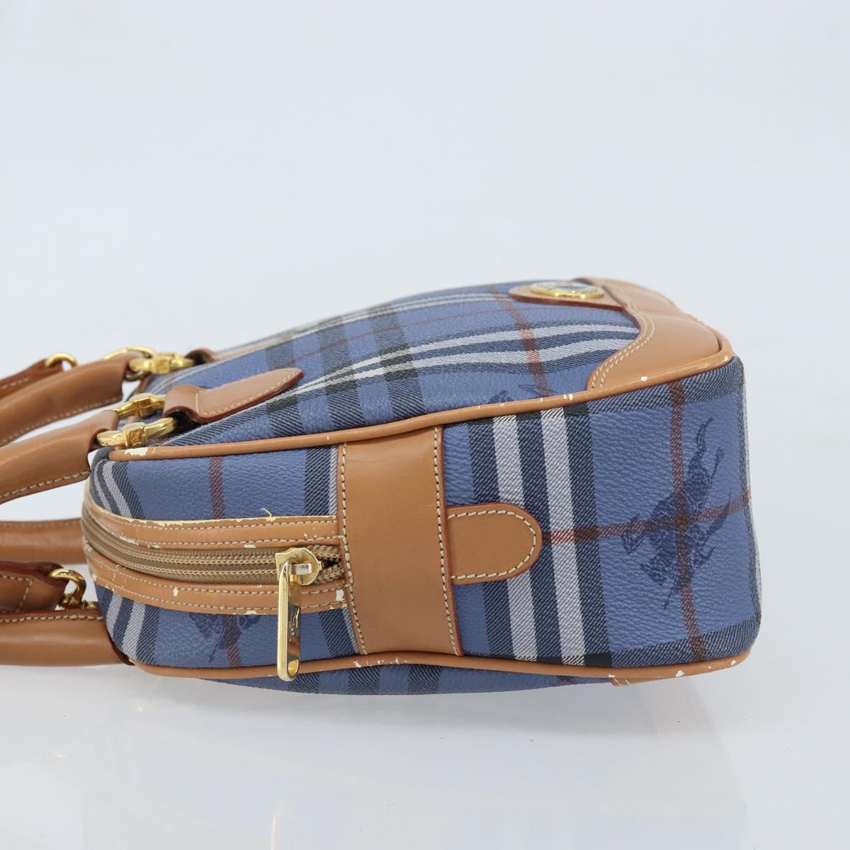 Burberrys Nova Check Hand Bag PVC Leather 2way Blue Gold Auth 172484