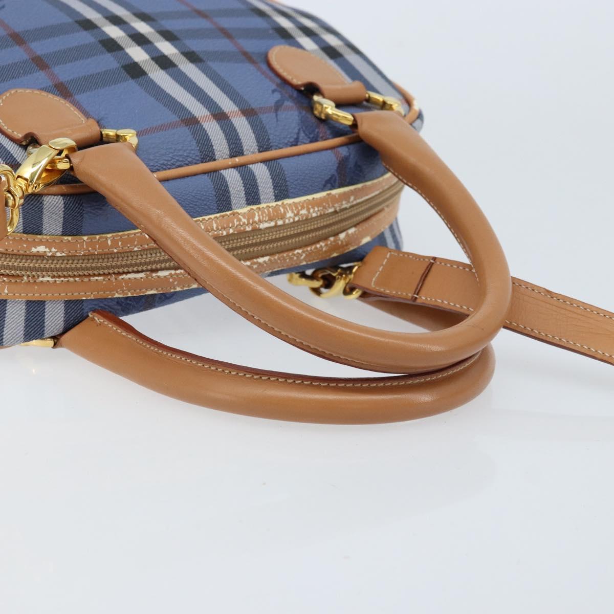 Burberrys Nova Check Hand Bag PVC Leather 2way Blue Gold Auth 172484