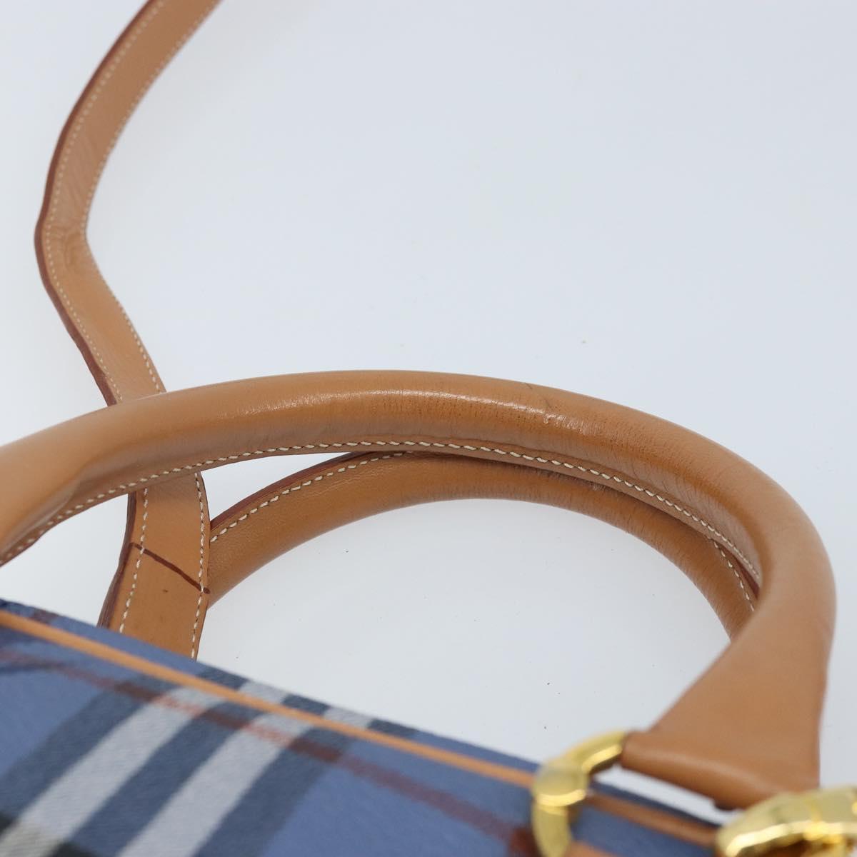 Burberrys Nova Check Hand Bag PVC Leather 2way Blue Gold Auth 172484