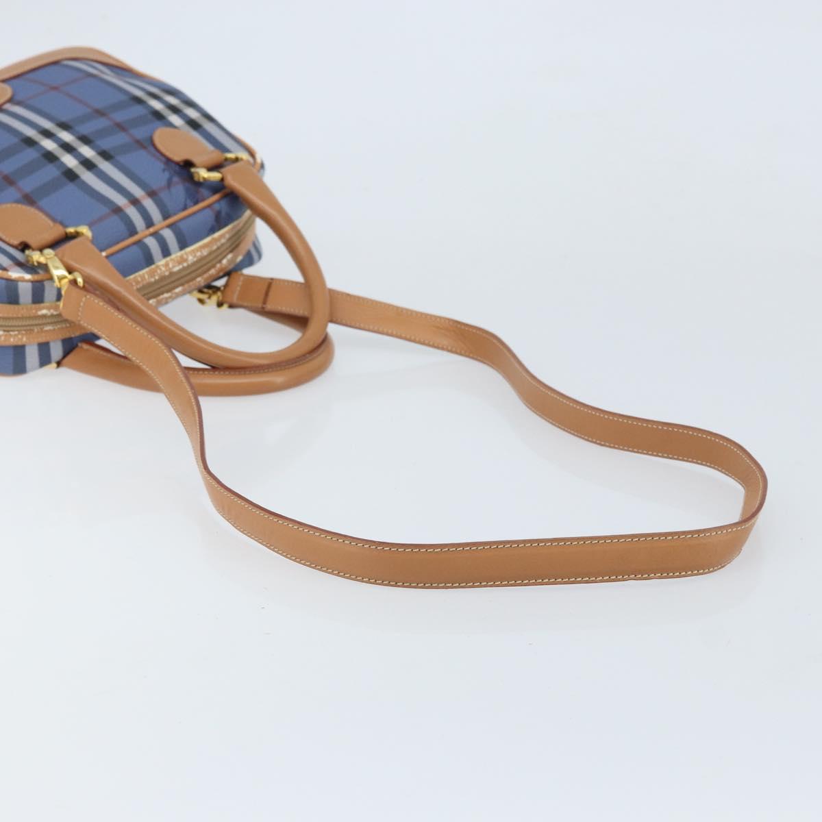 Burberrys Nova Check Hand Bag PVC Leather 2way Blue Gold Auth 172484