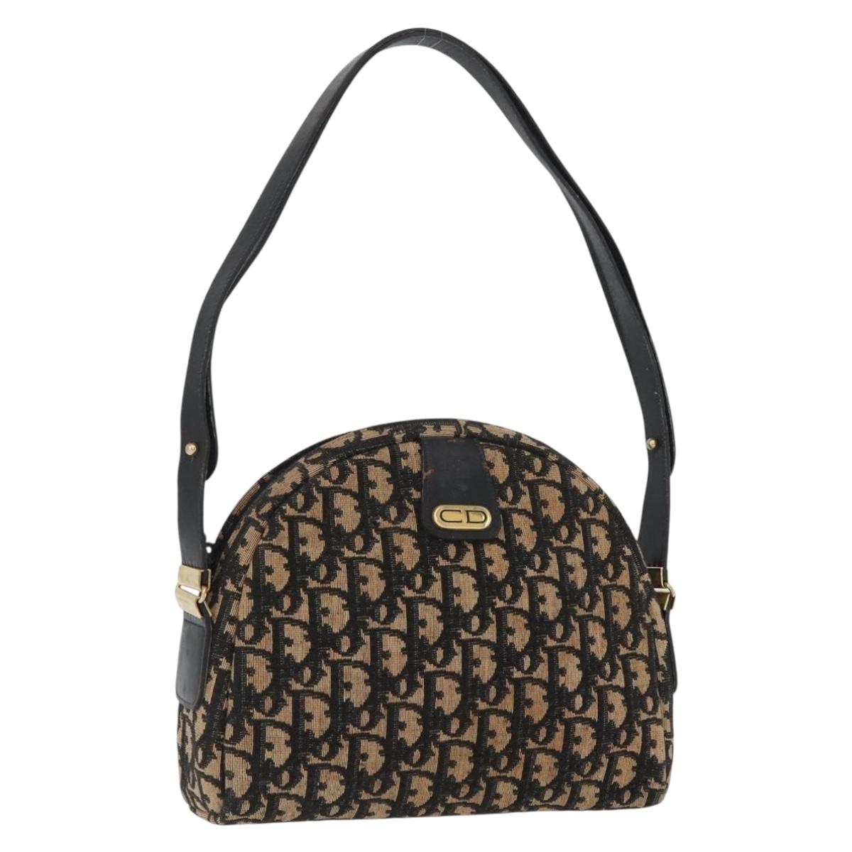 Christian Dior Trotter Canvas Shoulder Bag Navy Gold Auth 172485