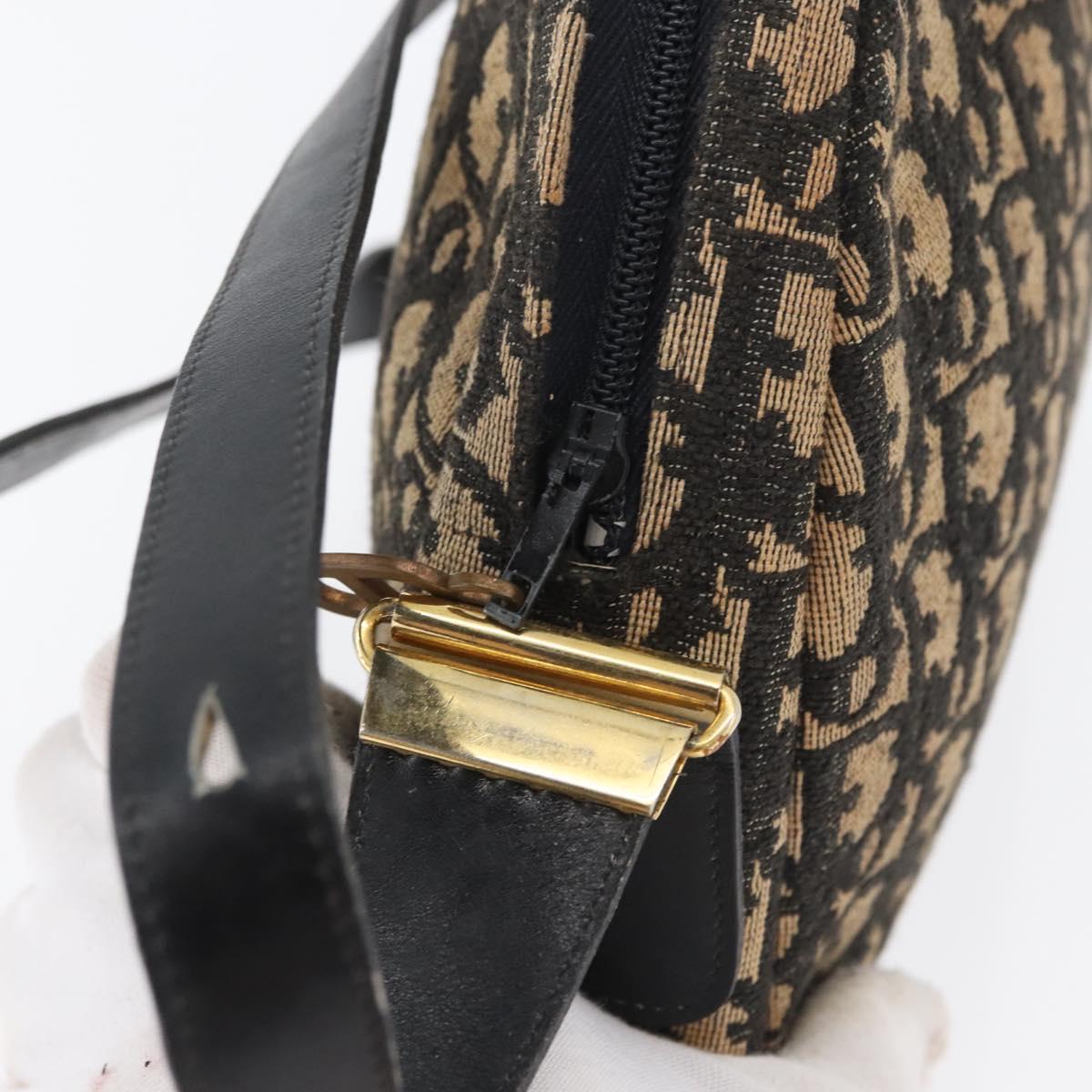 Christian Dior Trotter Canvas Shoulder Bag Navy Gold Auth 172485