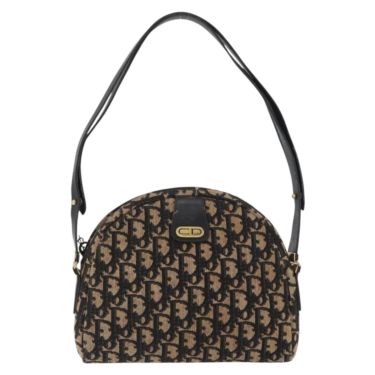Christian Dior Trotter Canvas Shoulder Bag Navy Gold Auth 172485