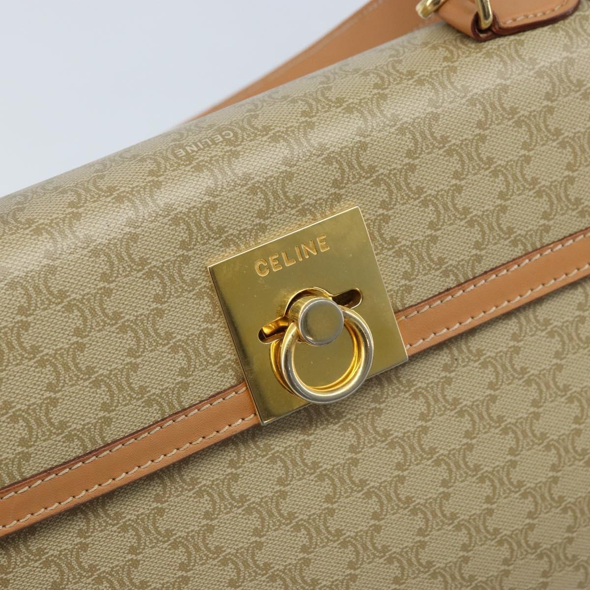 CELINE Macadam Canvas Hand Bag PVC 2way Beige Gold Auth 172510A